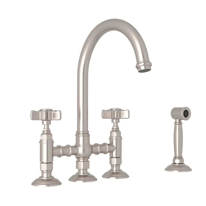 Rohl A1461XWSSTN-2 San Julio® Bridge Kitchen Faucet With Side Spray in Satin Nickel