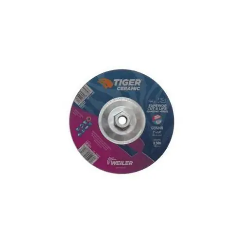 Weiler 58332 Tiger Performance Line Superior Life and Cut Depressed Center Grinding Wheel 7 in 1/4 in 24 Grit