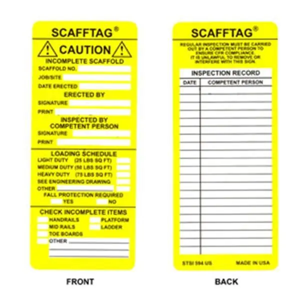 Brady 104114 ScaffTag Inserts Black/Yellow on White 100pk