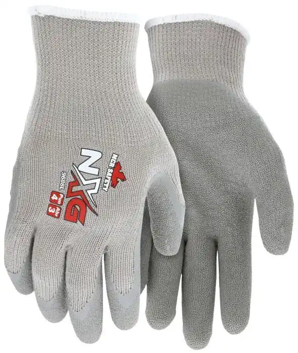 MCR Safety 9688M NXG Work Gloves, 10 Gauge Cotton Polyester, Gray Latex Palm and Fingertips