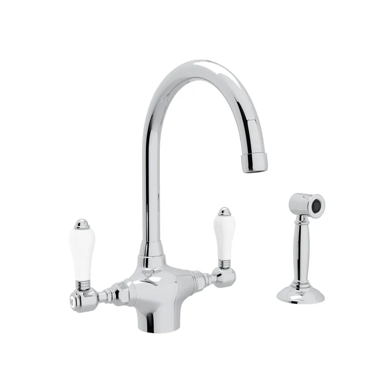 Rohl A1676LPWSAPC-2 San Julio Two Handle Kitchen Faucet With Side Spray in Polished Chrome