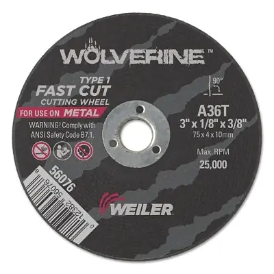 Weiler 56076 Wolverine Cut-Off Wheel 3 Inches Diameter 36T Grit
