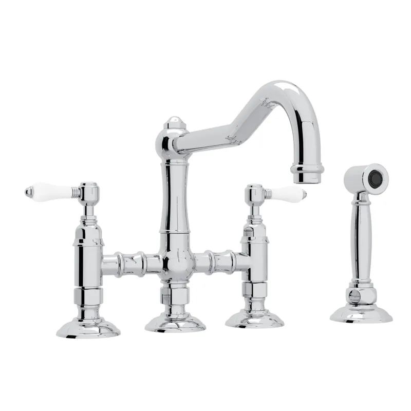 Rohl A1458LPWSAPC-2 Acqui Bridge Kitchen Faucet With Side Spray in Polished Chrome