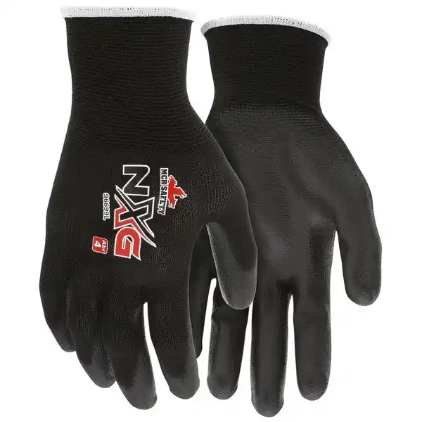 MCR Safety 96699S Economy Grade General Purpose Gloves With White Logo, Coated, Seamless/Standard Finger Style, S, Polyurethane Palm, 13 ga Polyester, Black