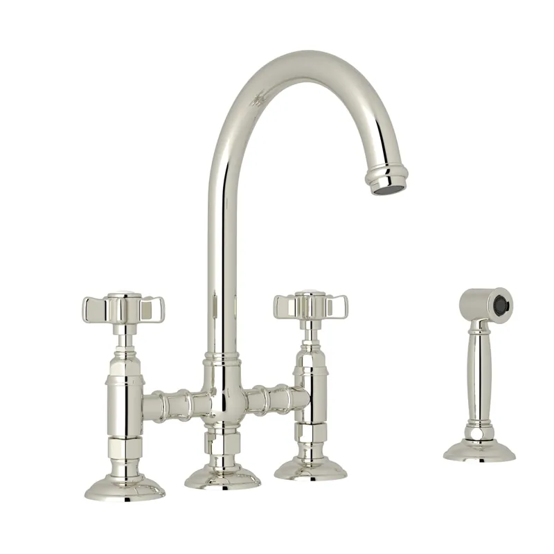 Rohl A1461XWSPN-2 San Julio Bridge Kitchen Faucet With Side Spray In Polished Nickel