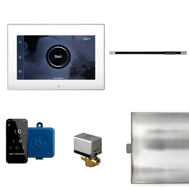 Mr. Steam XBTLRWHLBN XButler Linear Steam Shower Control Package with iSteamX Control and Linear SteamHead in White and Brushed Nickel