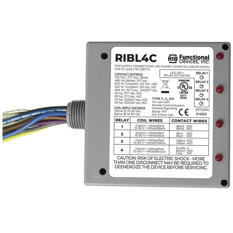 Functional RIBL4C Enclosed Relays 10Amp 3 SPST-NO + 1 SPDT 10-30Vac/dc