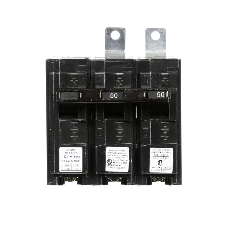 Siemens B25000S01 Breaker 50A 2P 120/240V 10K BL 120V SHNT SHUNT TRIP