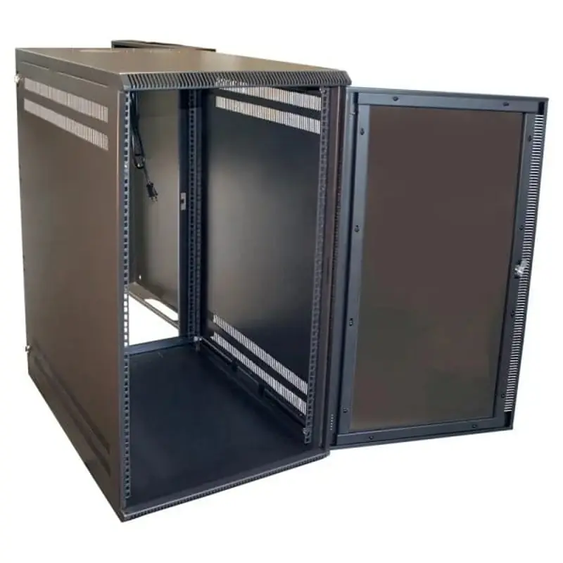 Multiple WM3019-16-02 Swing Out Wallmount Cabinet 16U Black W/Fan