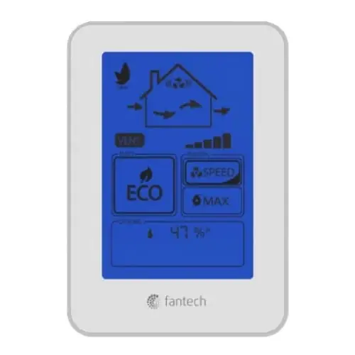 Fantech 414727 Eco-Touch Control Touch Screen Wall Control With Light Sensor Humidity Display Compatible With SHR/VHR (HRV) SER (ERV) And Flex Series Units