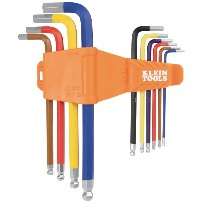 Klein Tools CBLS10 Powder Coated Long Ball-End Hex Key Set SAE 10-Piece