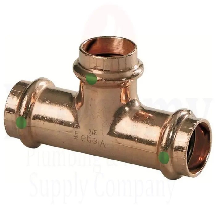 Viega 22238 ProPress Copper Tee, With Smart Connect & EPDM Sealing, 1-1/4 P x 1 P x 1/2 P