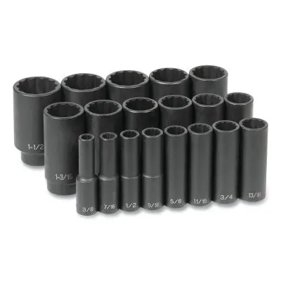 Grey Pneumatic 1719D Impact Socket Set 1/2 in Drive SAE 19-Pc Deep Length