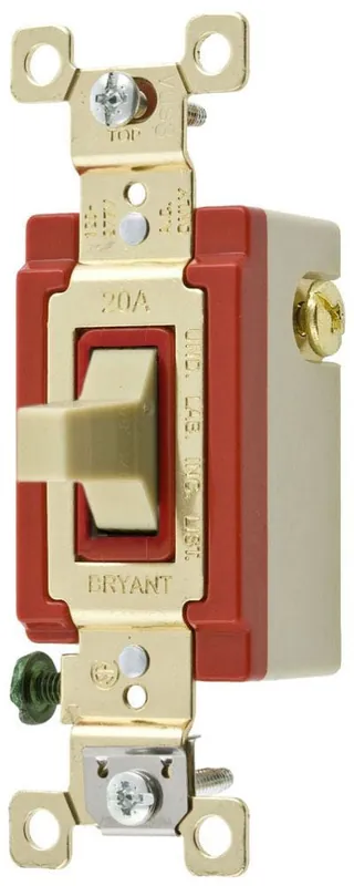 Bryant 4922I Double Throw AC Toggle Switch 20A 120/277 SPDT Center Off Maintained Ivory Switch