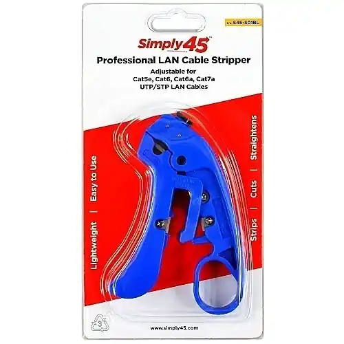 Simply45 S45-S01BL Adjustable LAN Cable Stripper for Shielded and Unshielded CAT7a, CAT6a, CAT6, CAT5e
