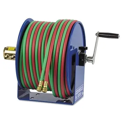 Coxreels 112W-1-50 100W Series Welding Hand Crank Twin Line Hose Reel 50 ft Hose with Fittings