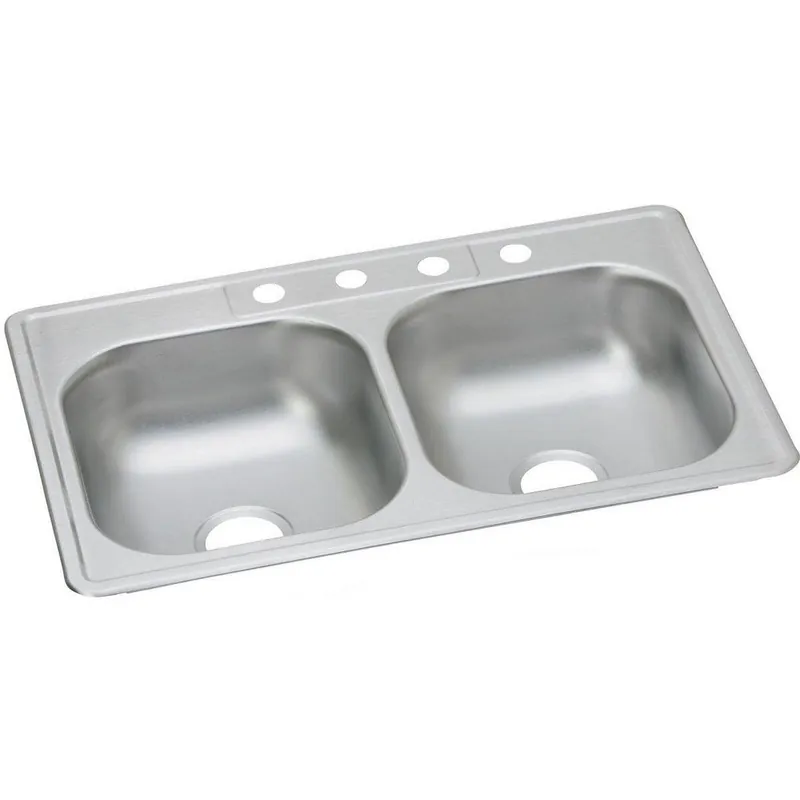 Dayton D233214 Dayton Classic 33 x 21-1/4 in. 4 Hole Stainless Steel Double Bowl Drop-in Kitchen Sink