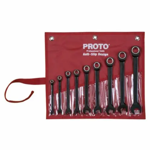 Proto STAPR-JSCR9S Anti-Slip Non-Reversible Ratcheting Spline Combination Wrench Set, Imperial, 9 Pieces