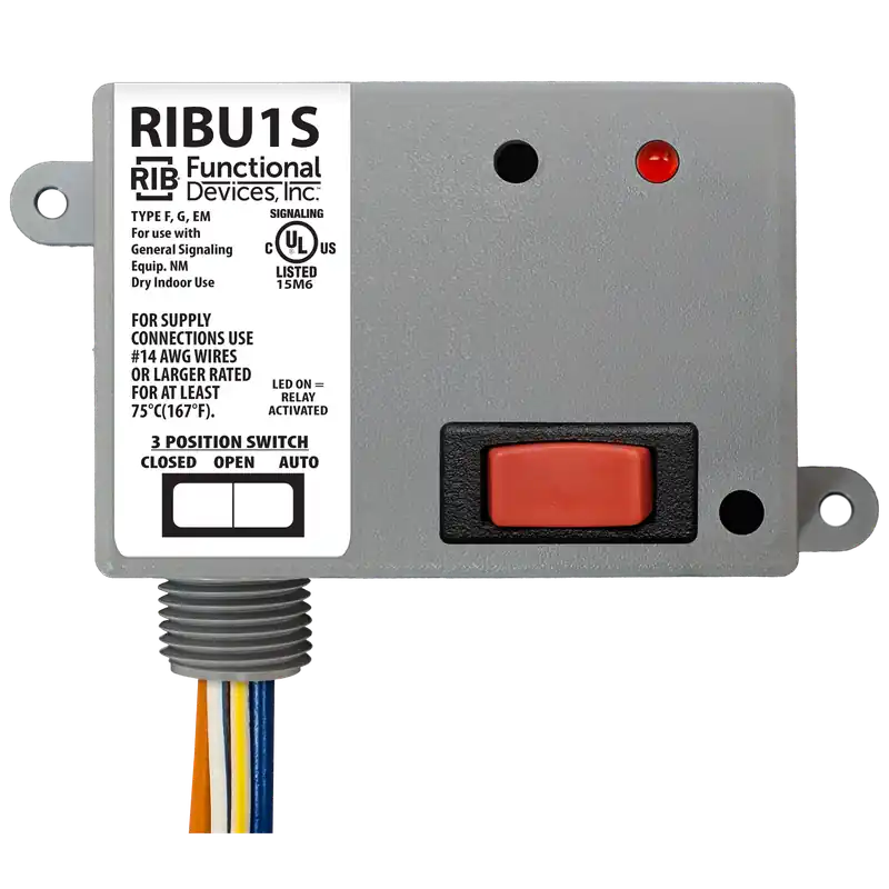 Functional RIBU1S Enclosed Relay 10Amp SPST-NO + Override 10-30Vac/dc/120Vac