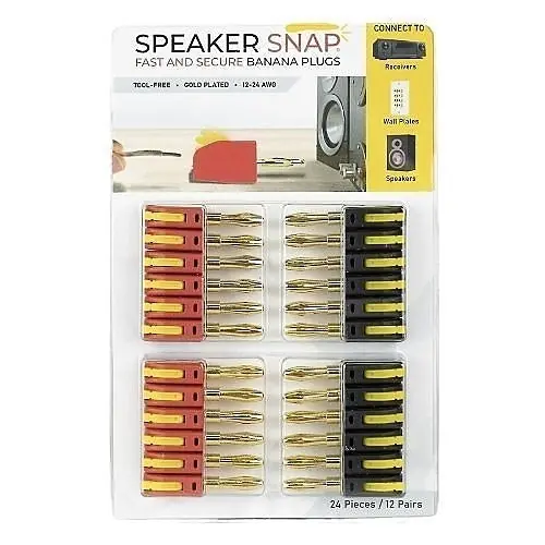 Speaker Snap SSBP24 High Connectivity Snap Lock Gold Plated Banana Plug Connectors, Compatible with 12 to 24 Gauge Speaker Wire, 12 Pairs