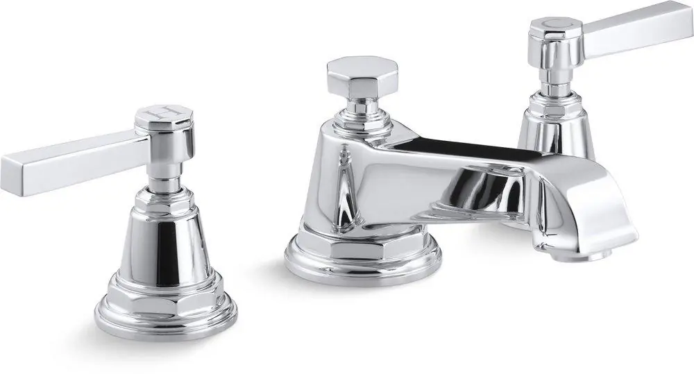 KOHLER 13132-4A-CP Pinstripe Pure Two Handle Widespread Bathroom Sink Faucet in Polished Chrome