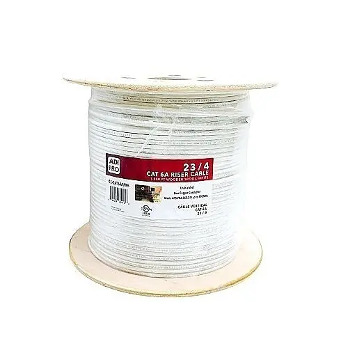 ADI PRO 0E-CAT6ARWH CAT6A 23/4 Unshielded UTP Cable, Riser CMR, 1000' (304.8m) Wooden Spool, White
