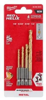 Milwaukee 48-89-4644 4-Piece Shockwave Red Helix Drill Bits
