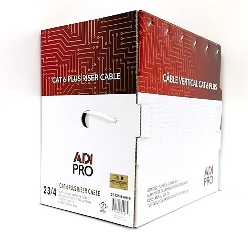 ADI PRO 0E-CMR6WHPR Cat6 Plus 23/4 Solid BC Cable Unshielded UTP Riser CMR FT4 1000' (304.8m) Express Box
