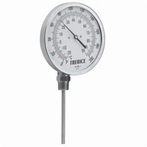Trerice B8340404 Bi-Metal Thermometer 0 to 200 deg F 4 in L Stem