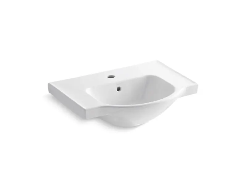 Kohler K-5248-1-0 Veer 1-Hole Single-Bowl Pedestal Bathroom Sink Basin