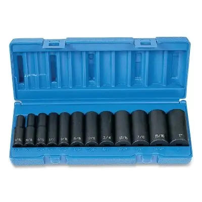 Grey Pneumatic 1202D Impact Socket Set 3/8 in Drive SAE 12-Pc Deep Length