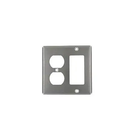 Mulberry 93672 Standard Receptacle Wallplate, 2 Gangs, 4.5 in H x 4.562 in W, 302 Stainless Steel