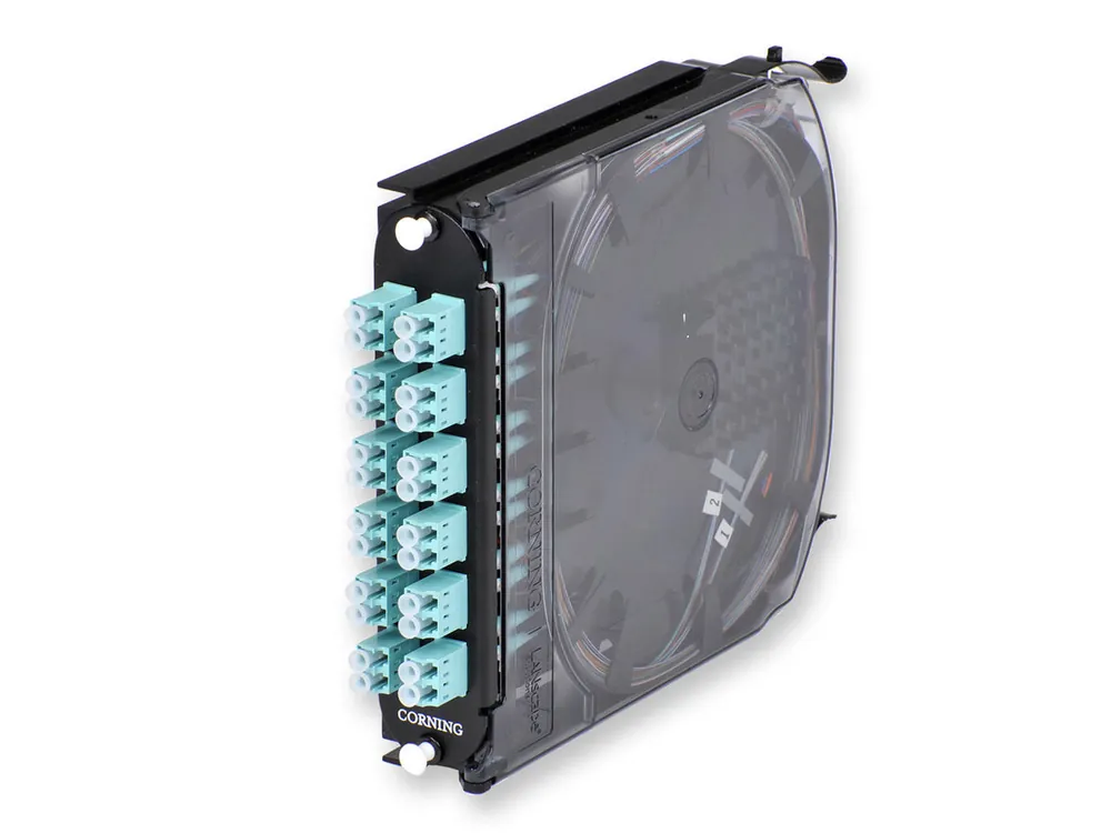 Corning CCH-CS24-E4-P00TJ CCH Pigtailed Cassette, 24F LC Duplex Ceramic LOM MF Ribbon, No Lock