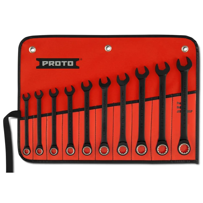 Proto JSCRM-10S Anti-Slip Non-Reversible Ratcheting Spline Combination Wrench Set Metric 10 Pieces