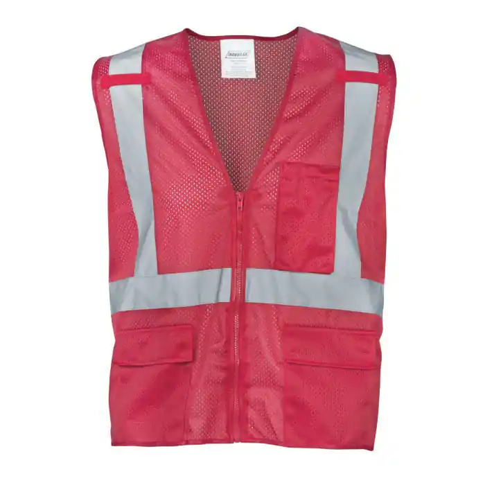 Ironwear 1284RZRDXL Xl Red Riggers Economy Mesh Multi-Poc Ket Reflective Vest W/ White R On Back