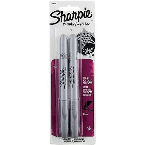 Sharpie 39108PP Metallic Permanent Marker Fine Point Silver 2-Pack