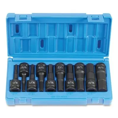 Grey Pneumatic 1398H Socket Set - Imperial Measurement System, 10 Sockets, 1/2 in Drive Size, Impact