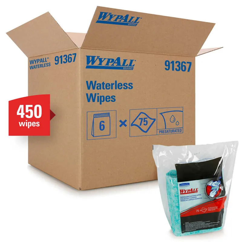 WypAll 91367 Waterless Industrial Cleaning Wipes 6 Refill Packs of 75 Sheets