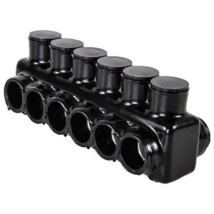 Polaris IPLD350-6 6-Port Black Multi-Tap Pre-Insulated Connector 350 MCM - 10 AWG
