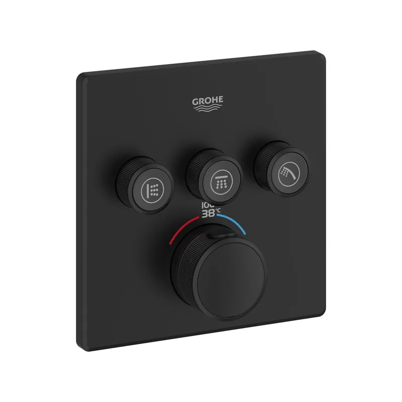 Grohe 291422430 Triple Function Thermostatic Valve Trim in Matte Black