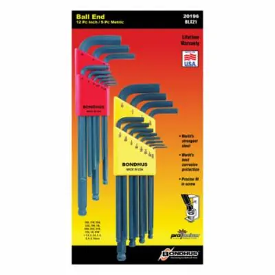 Bondhus 20196 Long Key Set, 21 Pieces, 0.05 - 5/16 Inch, 1.5 - 10 mm Hex