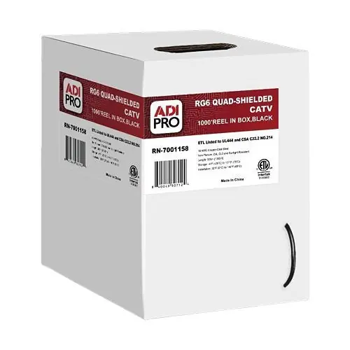 ADI PRO RN-7001158 RG6 CCS Quad-Shielded CATV Cable 1000' Reel in Box