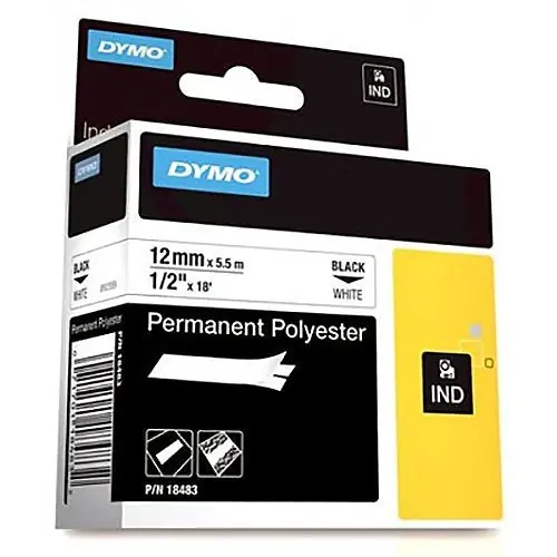 DYMO 18483 Rhino Permanent Poly Labels 1/2 Inch Black on White
