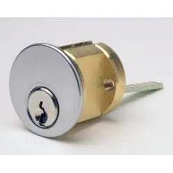 KABA ILCO CORP 7076GC10-26D-KA2 Rim Cylinder Lock, 6-Pin, Sargent RA-RC Keyway, 2 Keyed Alike, 2-3/8 Long Standard Tailpiece, Satin Chrome Plated, With Screw Cap, For Door