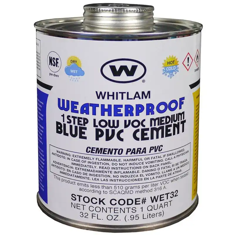 Whitlam WET32 Weatherproof 32 oz. Blue Pipe Cement