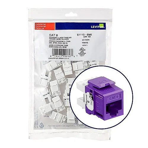 Leviton 61110-BP6 eXtreme CAT6 QuickPort Jack QuickPack 25-Pack Purple