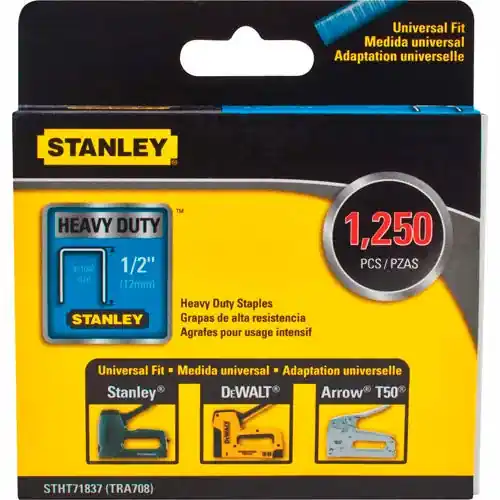Stanley STHT71837 Heavy-Duty Narrow Crown Staples 1/2 in 1250 Pack