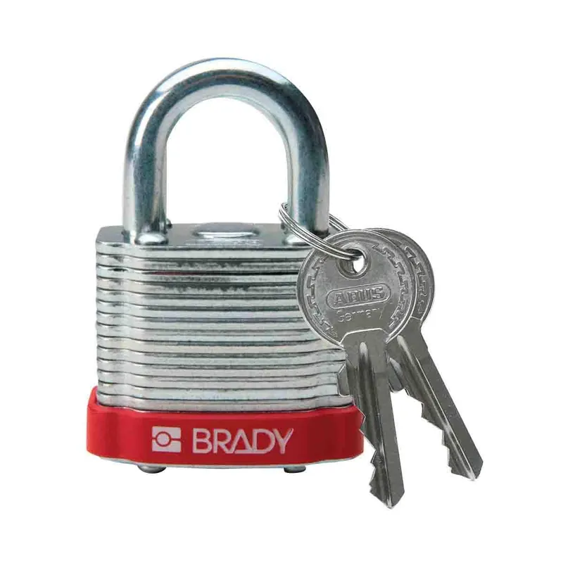 Brady 99500 Heavy Duty Standard Size Safety Padlock Different Key Red Laminated Steel Body