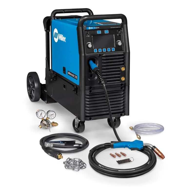 Miller Electric 951766 Millermatic 255 Single Phase MIG Welder With 208 - 240 Input Voltage, 350 Amp Max Output, Auto-Set Elite Parameters, EZ-Latch Cylinder Rack Running Gear And Accessory Package