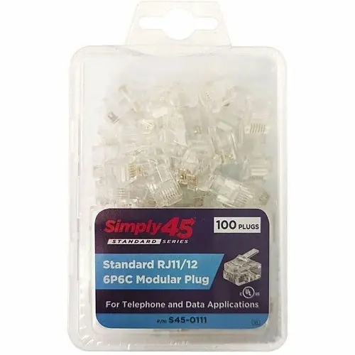 Simply45 S45-0111 Standard RJ11/RJ12 Modular Plugs 100-Pack